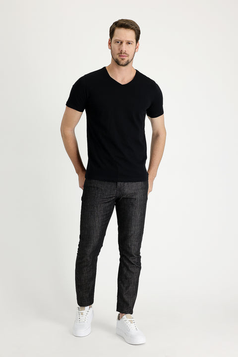 Siyah 7 Drop Slim Fit Dar Kesim Likralı Denim Pantolon