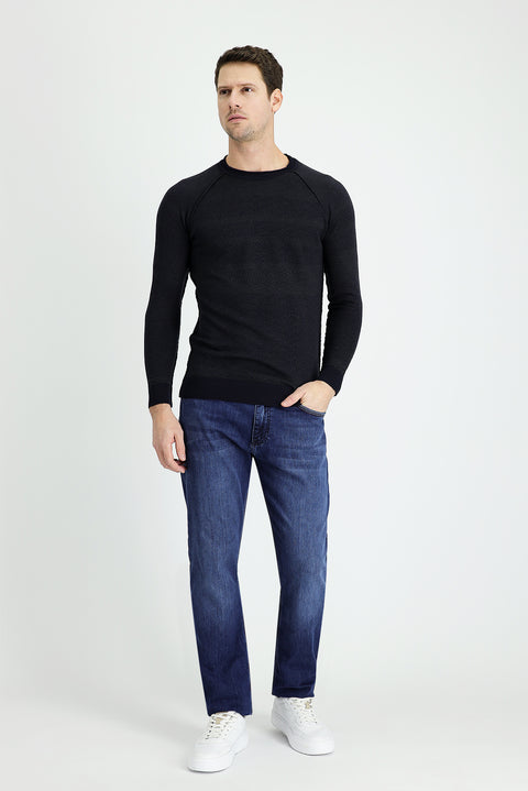 Koyu Mavi  Slim Fit Dar Kesim Likralı Denim Pantolon