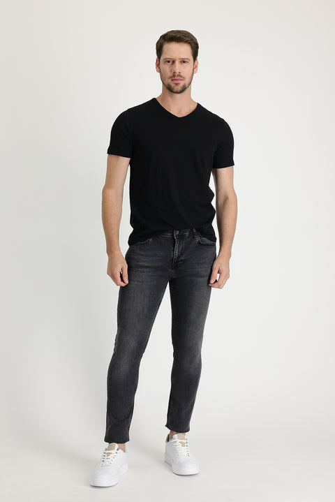 Siyah 6 Drop Regular Fit Standart Kesim Likralı Denim Pantolon