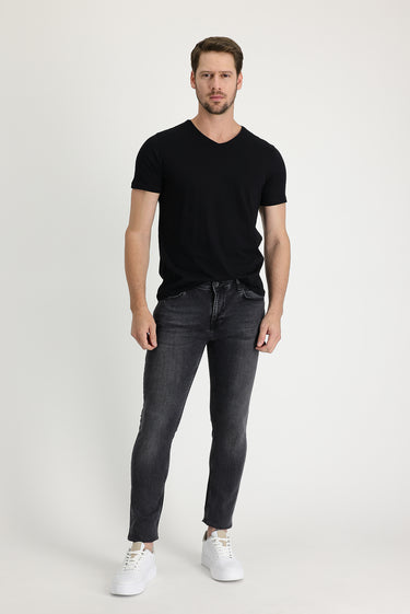 Siyah Slim Fit Dar Kesim Likralı Denim Pantolon