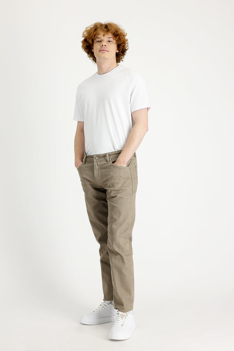 Koyu Bej Regular Fit Standart Kesim Likralı Denim Pantolon