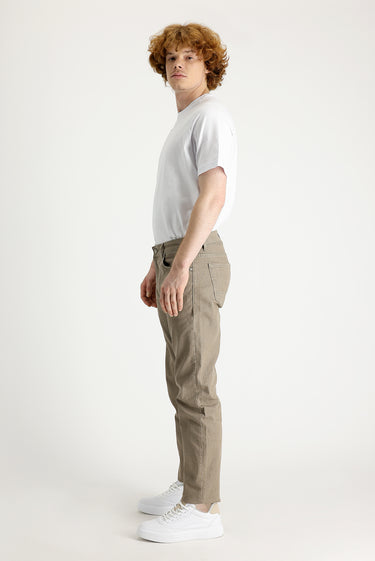  Koyu Bej Regular Fit Likralı Denim Pantolon