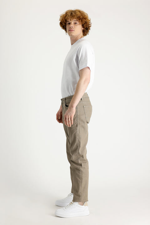 Koyu Bej Regular Fit Standart Kesim Likralı Denim Pantolon