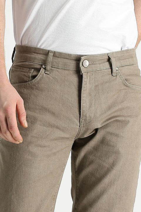 Koyu Bej Regular Fit Standart Kesim Likralı Denim Pantolon