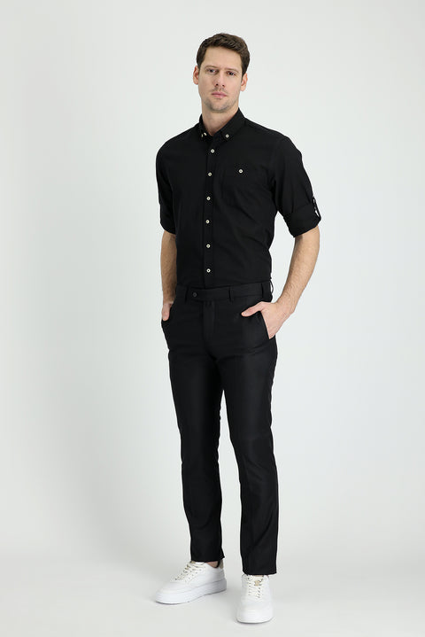 Koyu Siyah 4 Drop Relaxed Fit Rahat Kesim Klasik Kumaş Pantolon