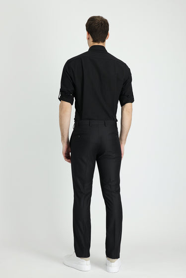  Koyu Siyah Relaxed Fit Rahat Kesim Klasik Kumaş Pantolon