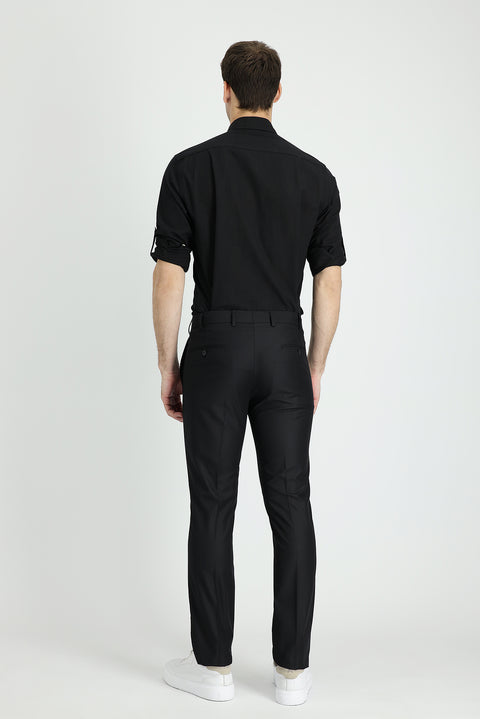 Koyu Siyah 4 Drop Relaxed Fit Rahat Kesim Klasik Kumaş Pantolon