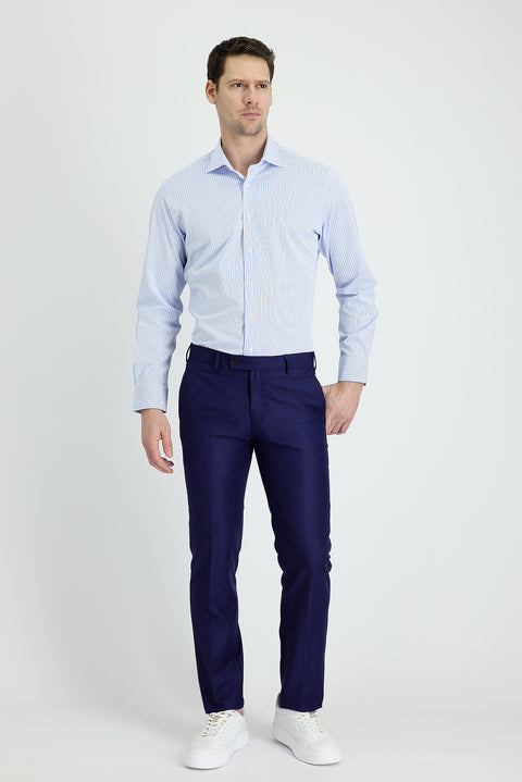 Orta Lacivert 7 Drop Slim Fit Dar Kesim Klasik Kumaş Pantolon