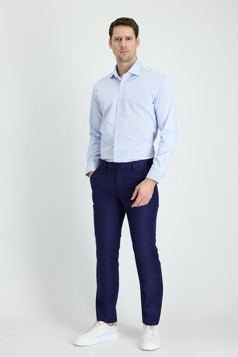 Orta Lacivert 7 Drop Slim Fit Dar Kesim Klasik Kumaş Pantolon