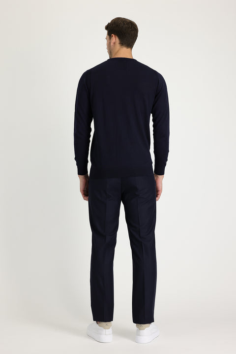 Siyah Lacivert 7 Drop Slim Fit Dar Kesim Klasik Kumaş Pantolon