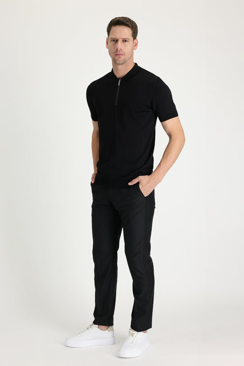 Koyu Siyah 7 Drop Slim Fit Dar Kesim Klasik Kumaş Pantolon