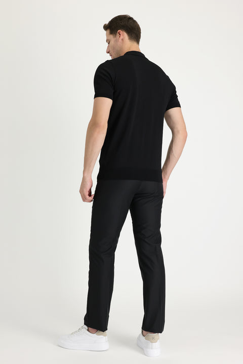 Koyu Siyah 4 Drop Relaxed Fit Rahat Kesim Klasik Kumaş Pantolon