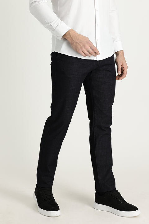 Siyah Regular Fit Standart Kesim Pamuklu Denim Look Pantolon