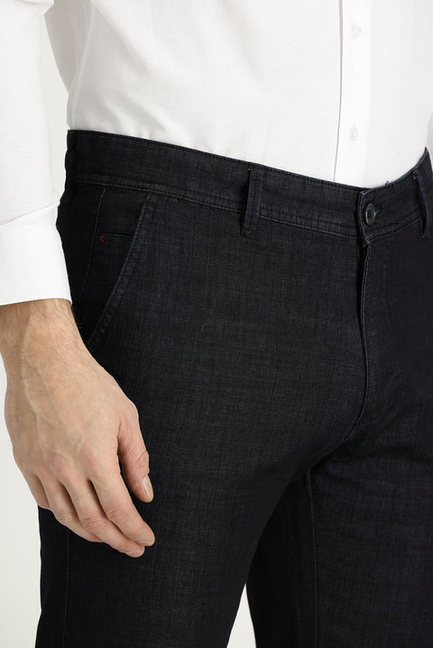 Siyah Regular Fit Standart Kesim Pamuklu Denim Look Pantolon