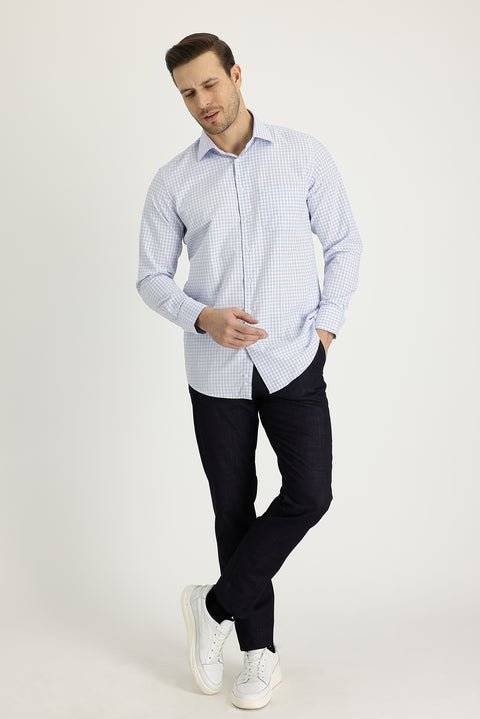 Aviator Blue Regular Fit Standard Cut Cotton Denim Look Trousers