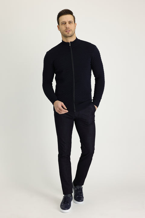 Orta Lacivert Relaxed Fit Rahat Kesim Likralı Denim Look Pantolon