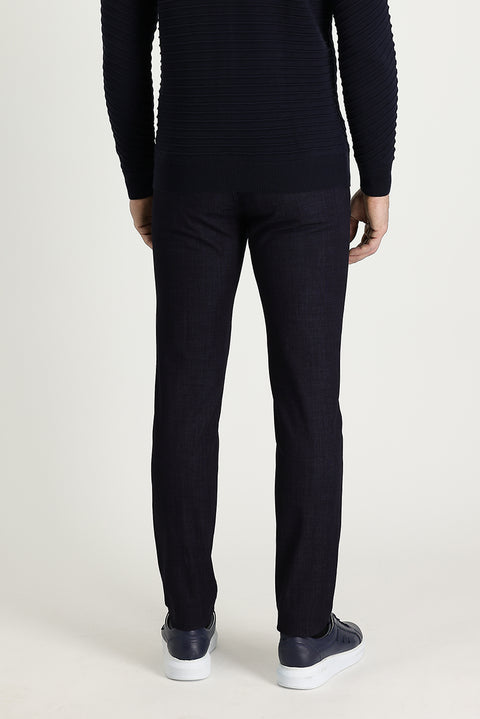 Orta Lacivert Relaxed Fit Rahat Kesim Likralı Denim Look Pantolon