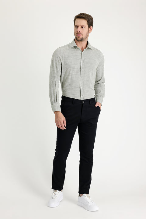 Siyah 7 Drop Slim Fit Dar Kesim Likralı Kanvas / Chino Pantolon
