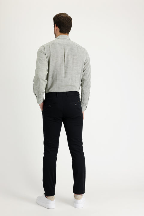 Siyah 7 Drop Slim Fit Dar Kesim Likralı Kanvas / Chino Pantolon