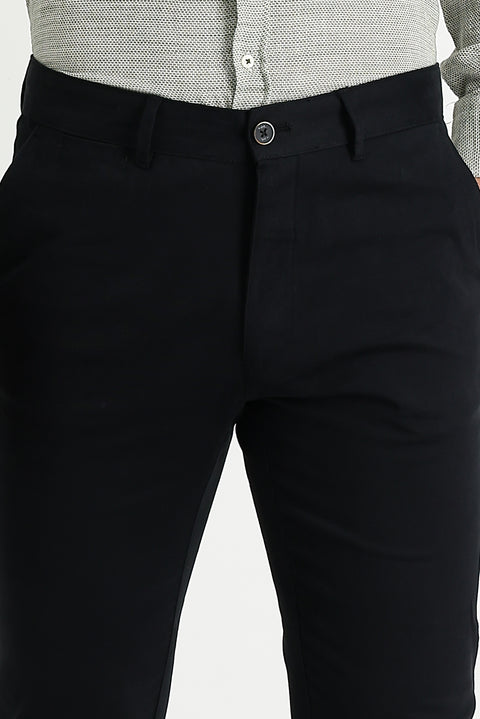 Siyah Slim Fit Dar Kesim Likralı Kanvas / Chino Pantolon