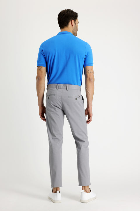 Açık Gri Slim Fit Dar Kesim Likralı Kanvas / Chino Pantolon
