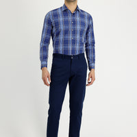 Orta Lacivert 7 Drop Slim Fit Dar Kesim Likralı Kanvas / Chino Pantolon