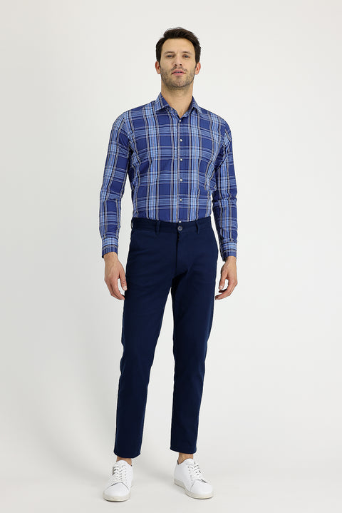 Orta Lacivert Relaxed Fit Rahat Kesim Likralı Kanvas / Chino Pantolon