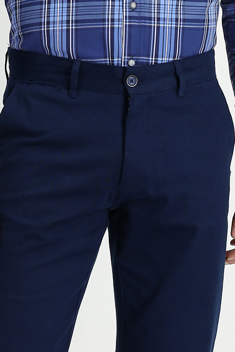 Orta Lacivert Relaxed Fit Rahat Kesim Likralı Kanvas / Chino Pantolon