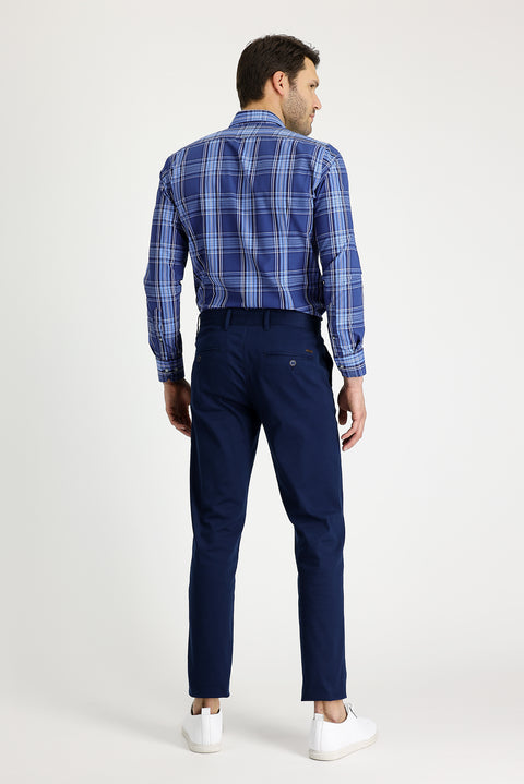 Orta Lacivert Relaxed Fit Rahat Kesim Likralı Kanvas / Chino Pantolon