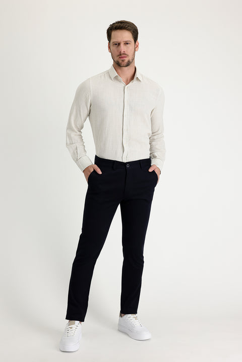 Koyu Lacivert 6 Drop Regular Fit Standart Kesim Likralı Kanvas / Chino Pantolon