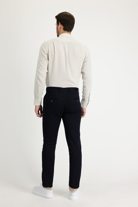 Koyu Lacivert Relaxed Fit Rahat Kesim Likralı Kanvas / Chino Pantolon