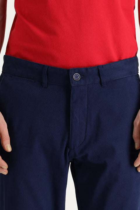 Koyu Mavi  Regular Fit Standart Kesim Likralı Kanvas / Chino Pantolon