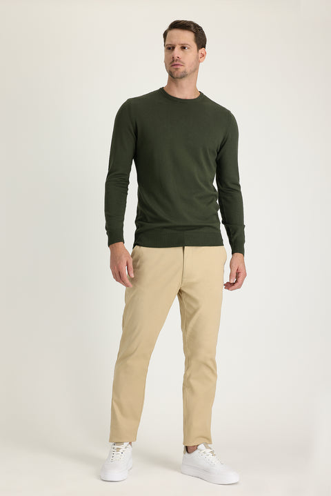 Koyu Bej Slim Fit Dar Kesim Likralı Kanvas / Chino Pantolon