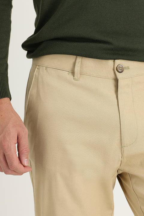Koyu Bej Regular Fit Standart Kesim Likralı Kanvas / Chino Pantolon