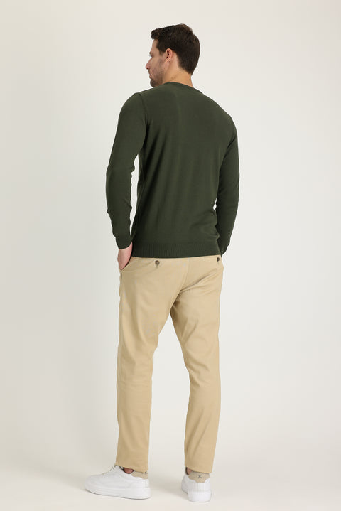 Koyu Bej Slim Fit Dar Kesim Likralı Kanvas / Chino Pantolon