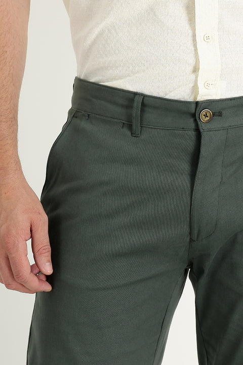 Koyu Yeşil Relaxed Fit Rahat Kesim Likralı Kanvas / Chino Pantolon