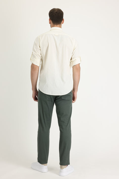 Koyu Yeşil Relaxed Fit Rahat Kesim Likralı Kanvas / Chino Pantolon