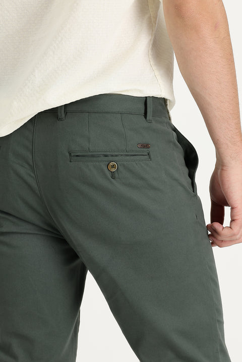 Koyu Yeşil Regular Fit Standart Kesim Likralı Kanvas / Chino Pantolon