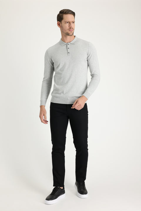 Siyah 7 Drop Slim Fit Dar Kesim Likralı Kanvas / Chino Pantolon