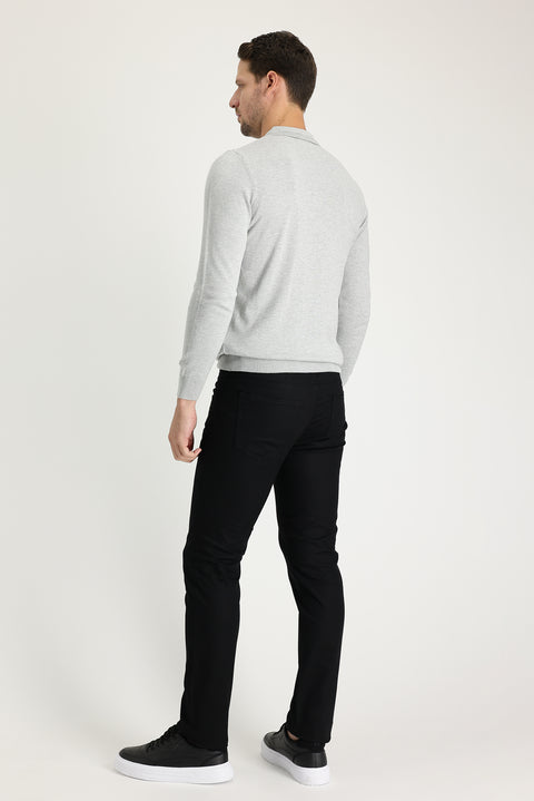 Siyah Regular Fit Standart Kesim Likralı Kanvas / Chino Pantolon