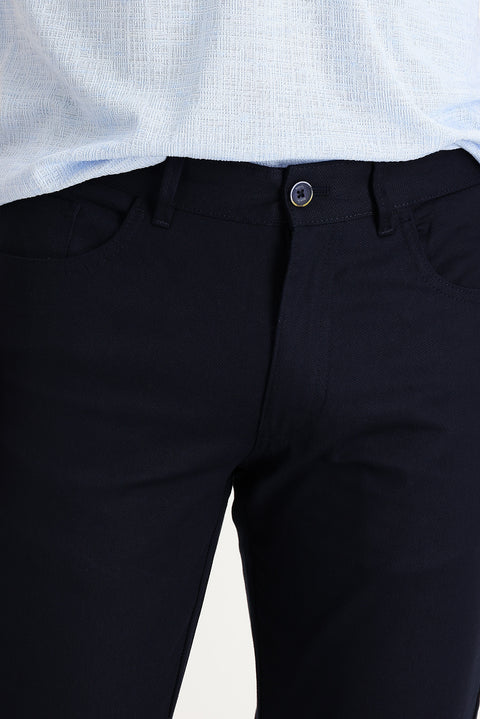 Koyu Lacivert Regular Fit Standart Kesim Likralı Kanvas / Chino Pantolon
