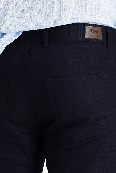 Koyu Lacivert Regular Fit Standart Kesim Likralı Kanvas / Chino Pantolon