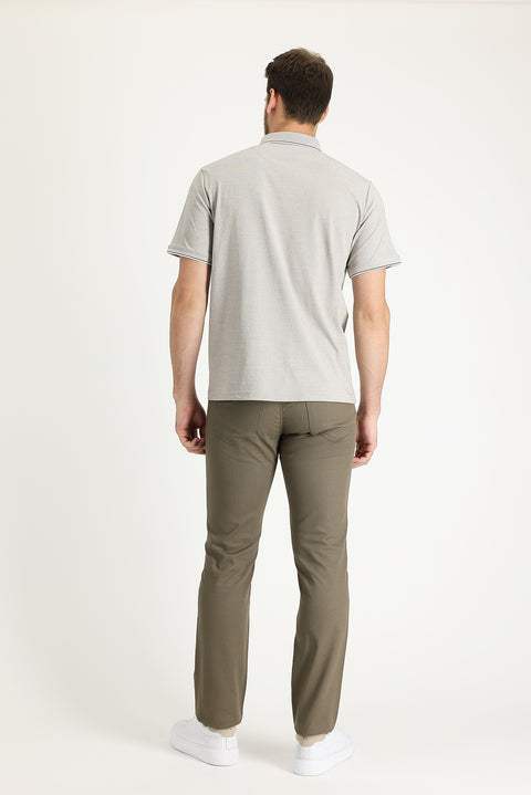 Dark Green Regular Fit Standard Cut Lycra Canvas / Chino Trousers