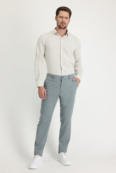 Orta Gri Regular Fit Likralı Kanvas / Chino Pantolon