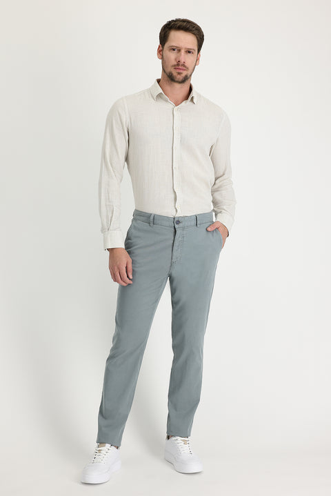 Orta Gri Regular Fit Standart Kesim Likralı Kanvas / Chino Pantolon