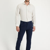 Orta Lacivert Regular Fit Standart Kesim Likralı Kanvas / Chino Pantolon