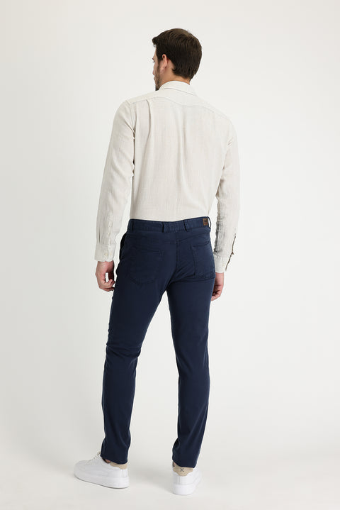 Orta Lacivert Slim Fit Dar Kesim Likralı Kanvas / Chino Pantolon