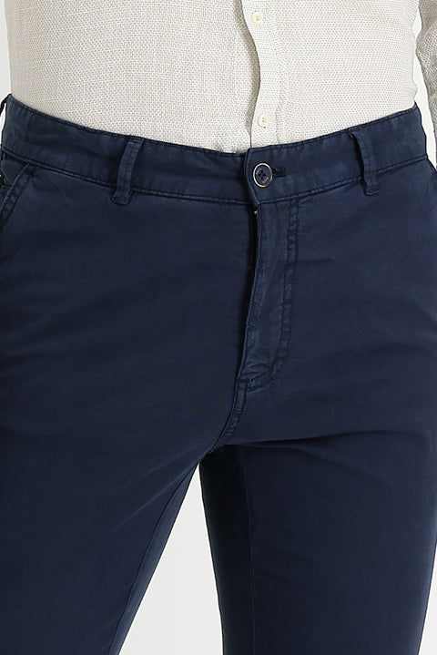 Orta Lacivert Regular Fit Standart Kesim Likralı Kanvas / Chino Pantolon