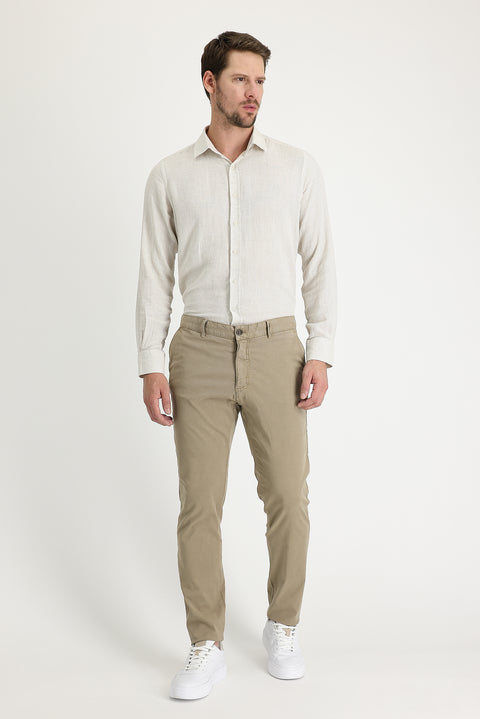 Light Mink Slim Fit Stretch Canvas / Chino Trousers