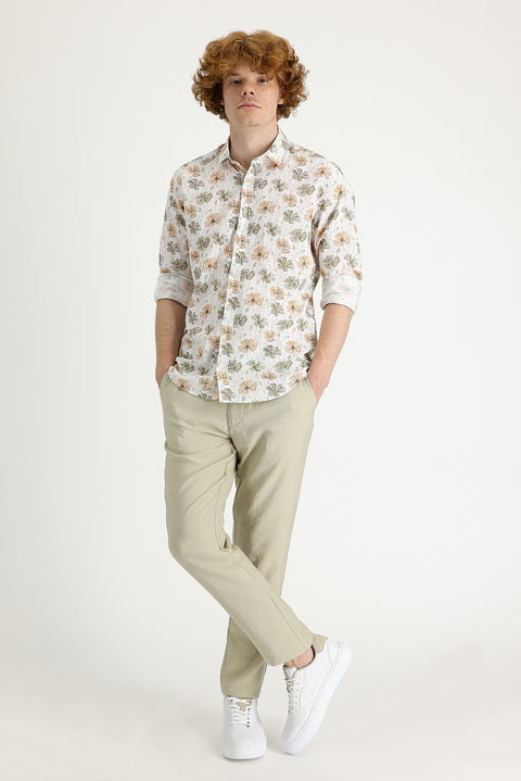 Orta Bej Slim Fit Dar Kesim Kanvas / Chino Pantolon